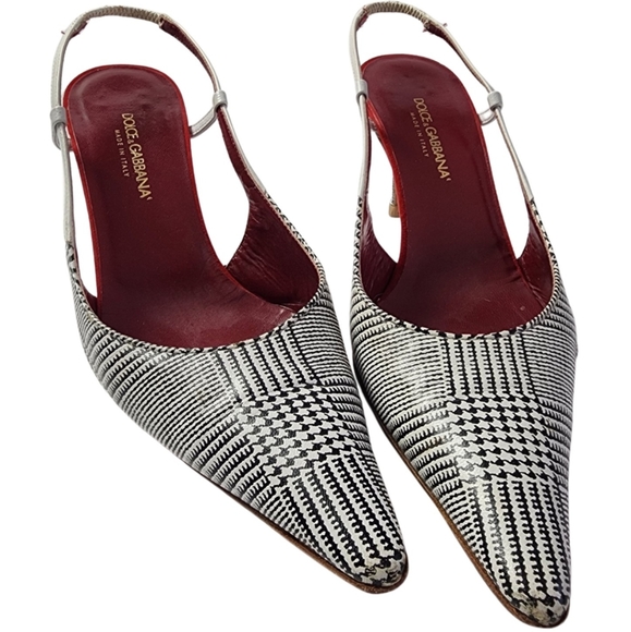 DOLCE & GABBANA Houndstooth Slingback Heels - 7 1/2 - Picture 1 of 8